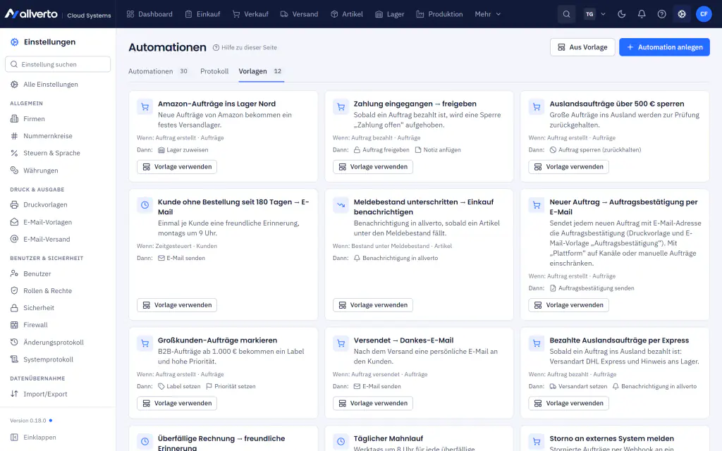 Vorlagen für Automationen mit Auslöser und Aktionen